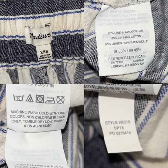 MADEWELL Pants Woman's XXS Huston Pull-On Crops in Stripe Transatlantic blue - Picture 5 of 16